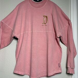 Disneyland Spirit Jersey, Heavyweight Cotton, Pink LS w Puffy Gold Spell Out.